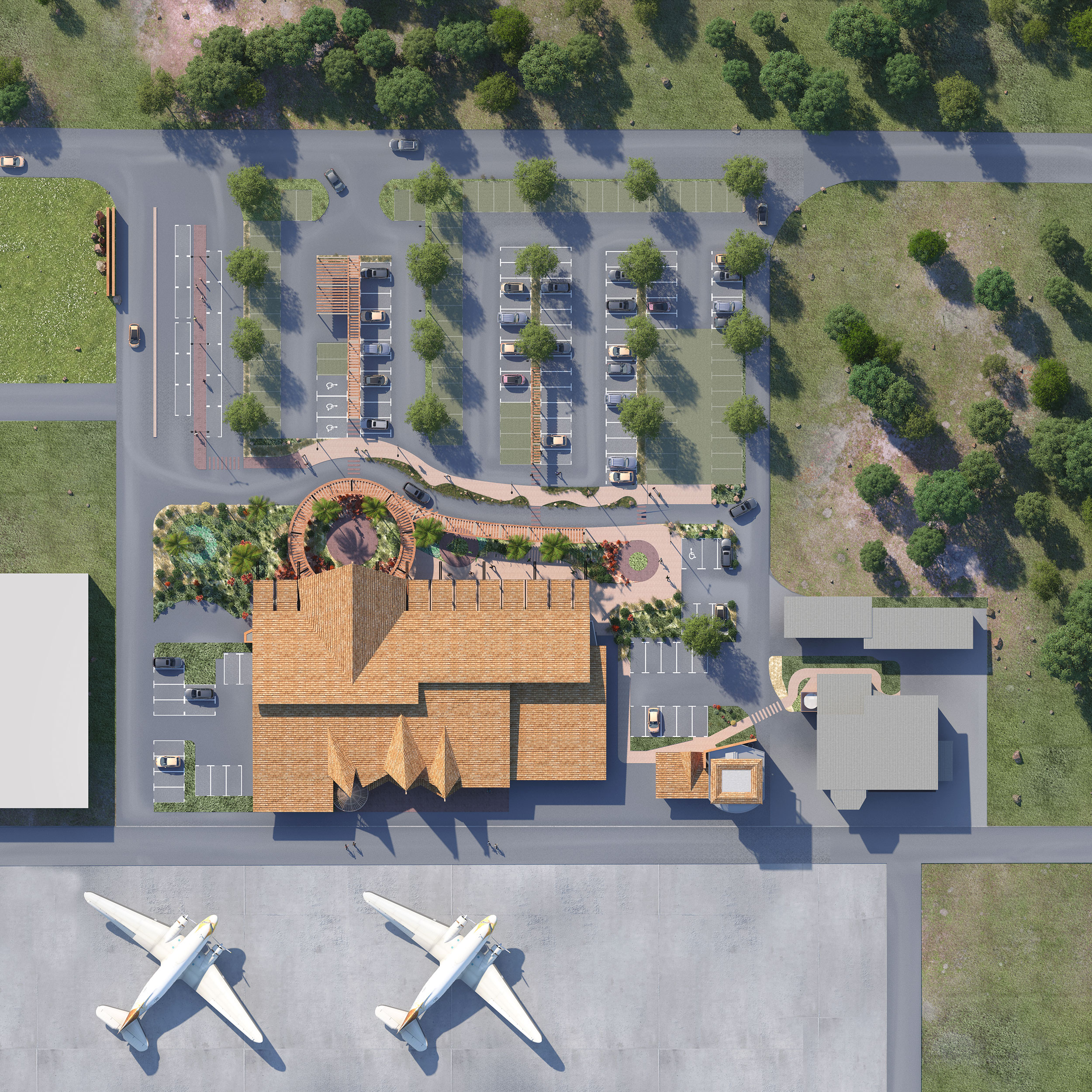 Illustration Concours Architecture Aérodrome de Koné, plan masse 3D