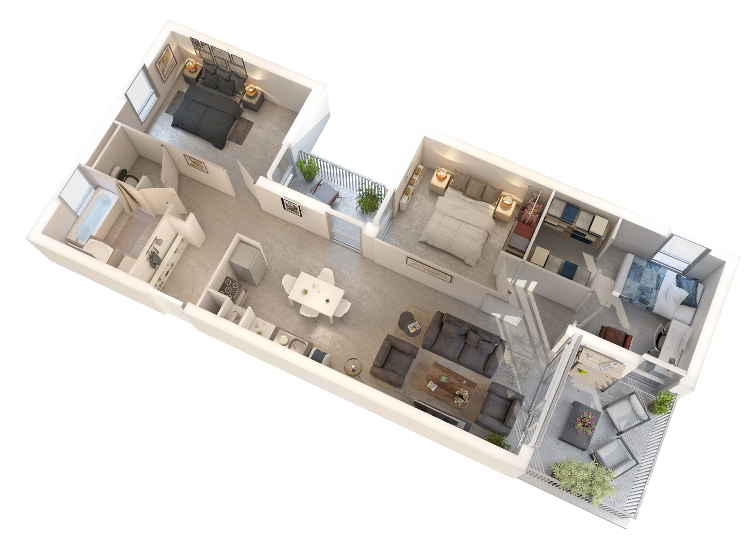 Modélisation d’intérieurs pour logements collectifs, aménagement intérieur type T4