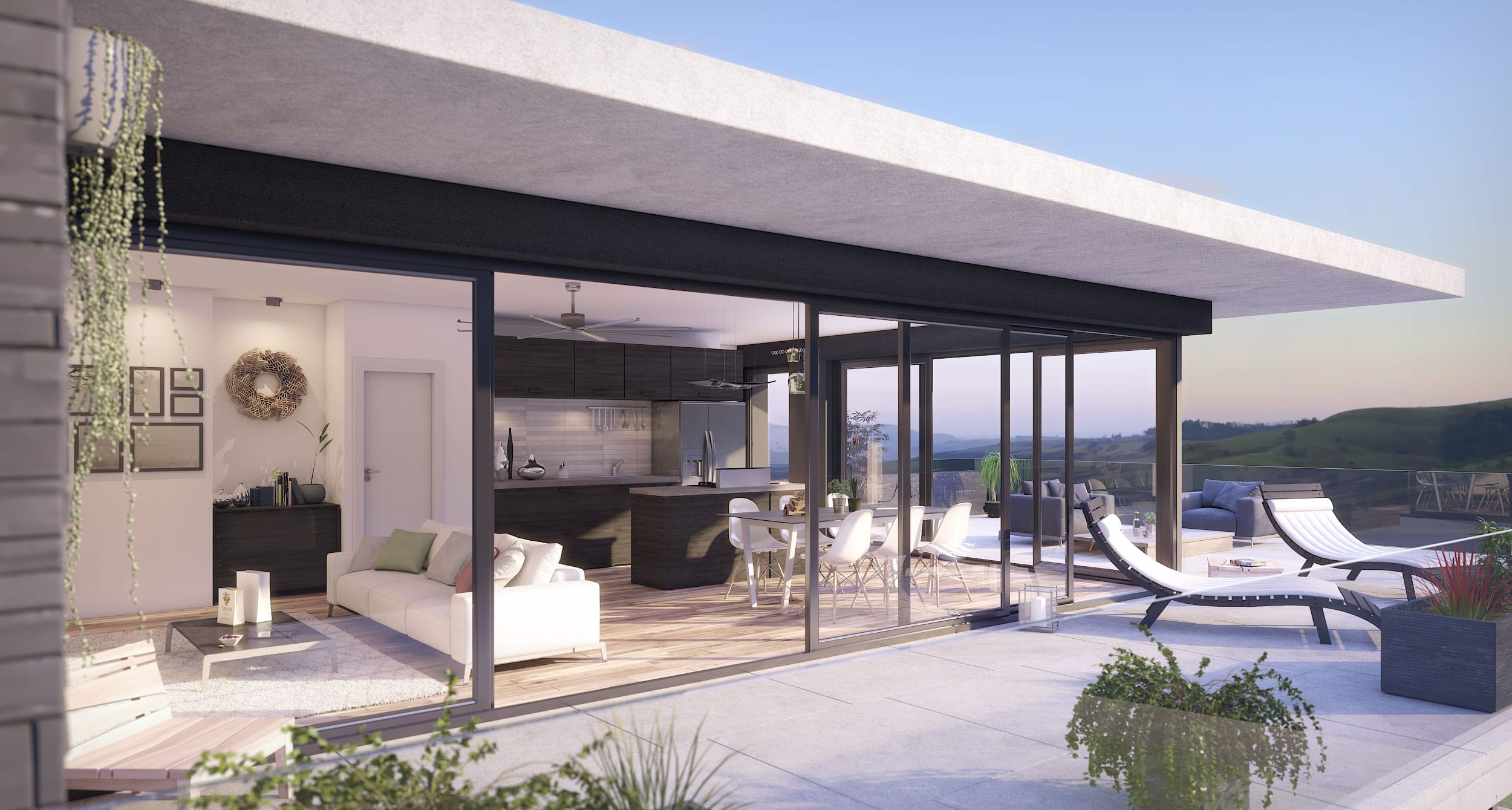 Illustration 3D Immobilier haut-de-gamme - Modélisation 3D hybride intérieur-extérieur