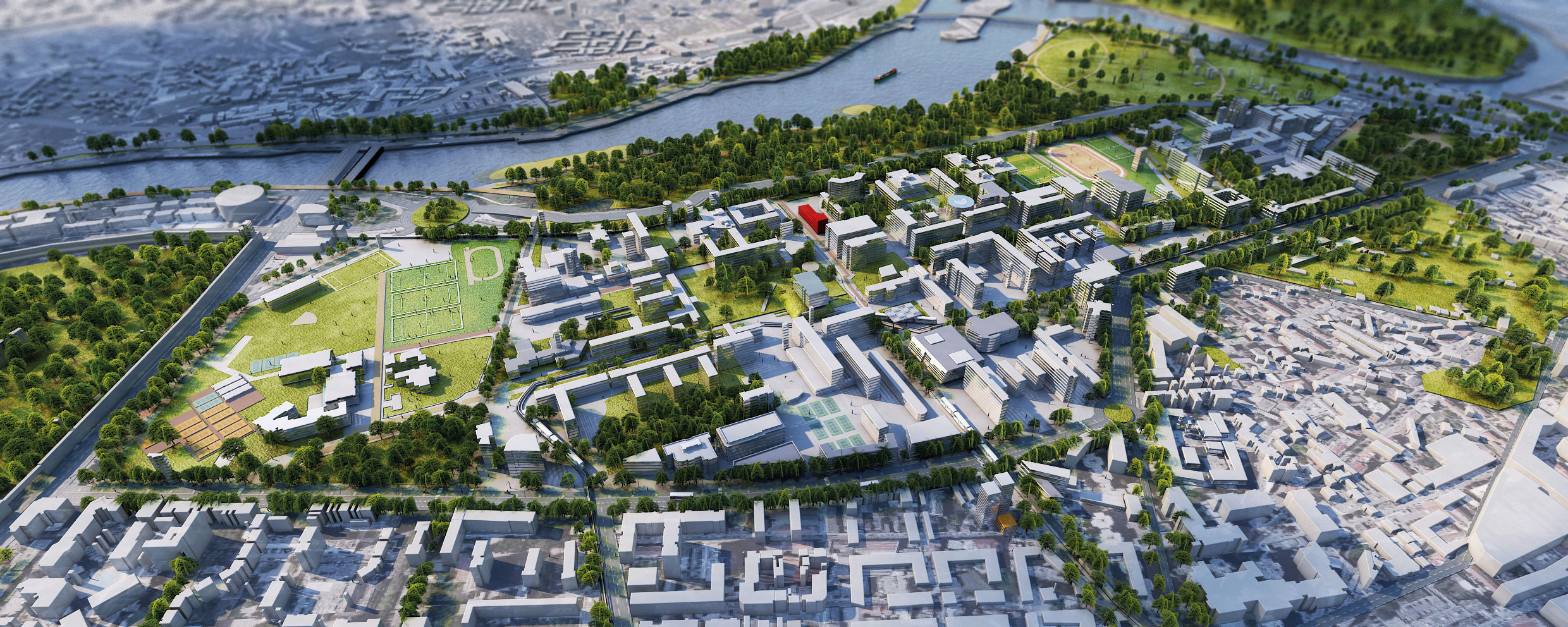 Modélisation et infographie 3d projet urbanisme campus LyonTech-laDoua Représentation 3d schématique état des lieux campus La Doua