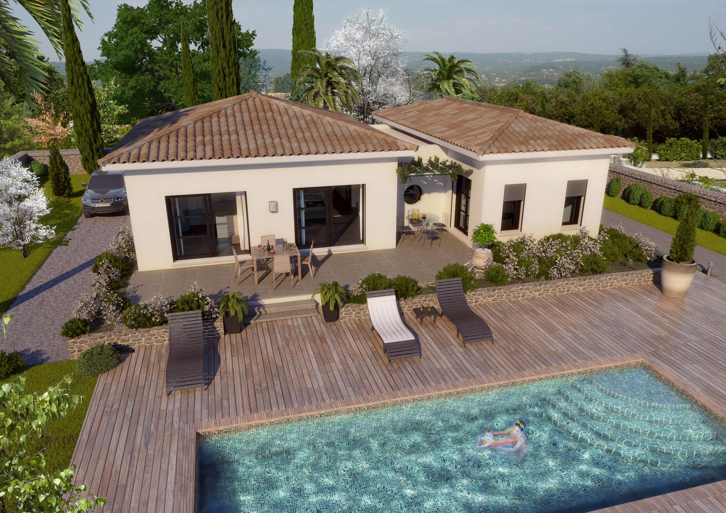 Image 3d Maison individuelle type méditerranée