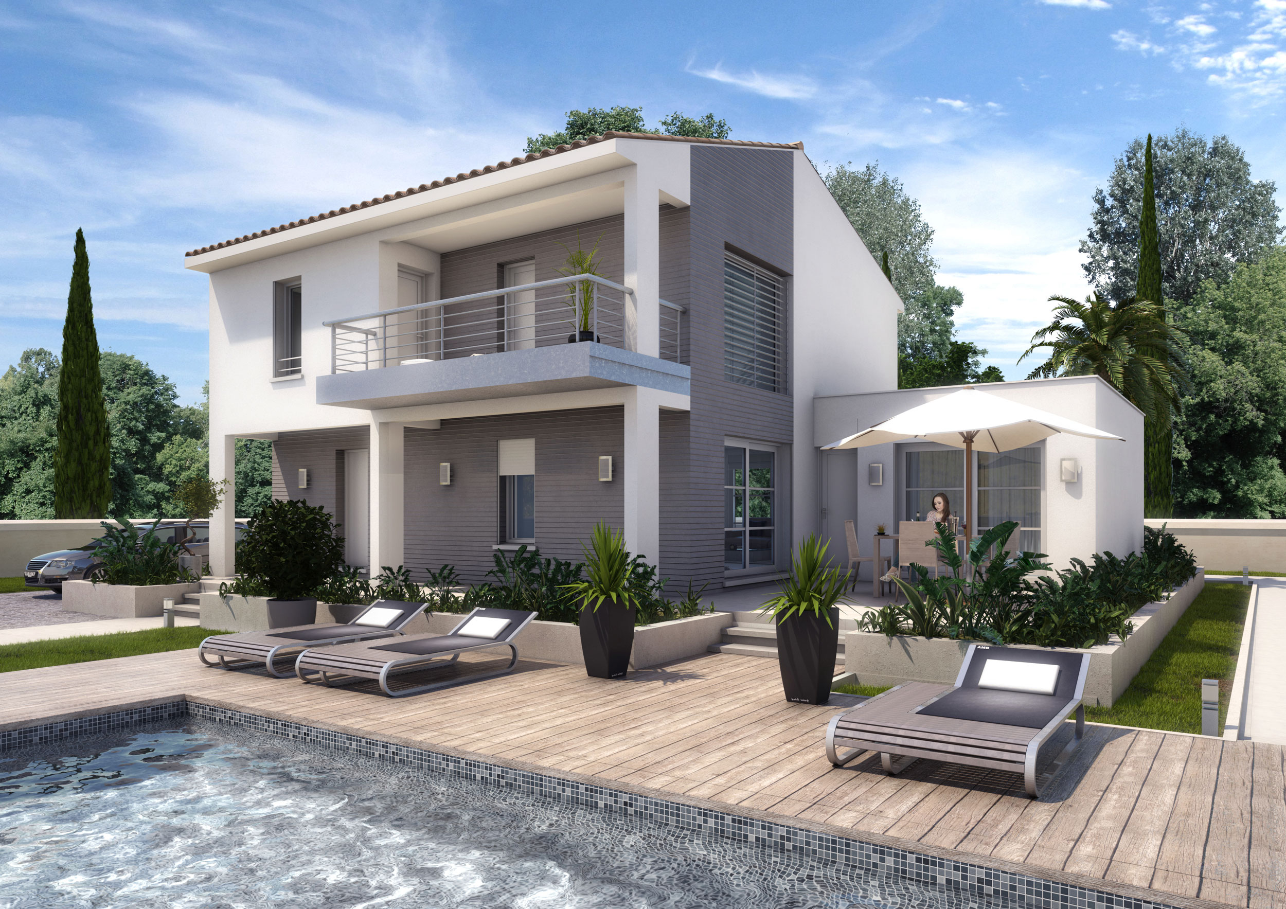 Perspective 3D maison individuelle promotion immobilière