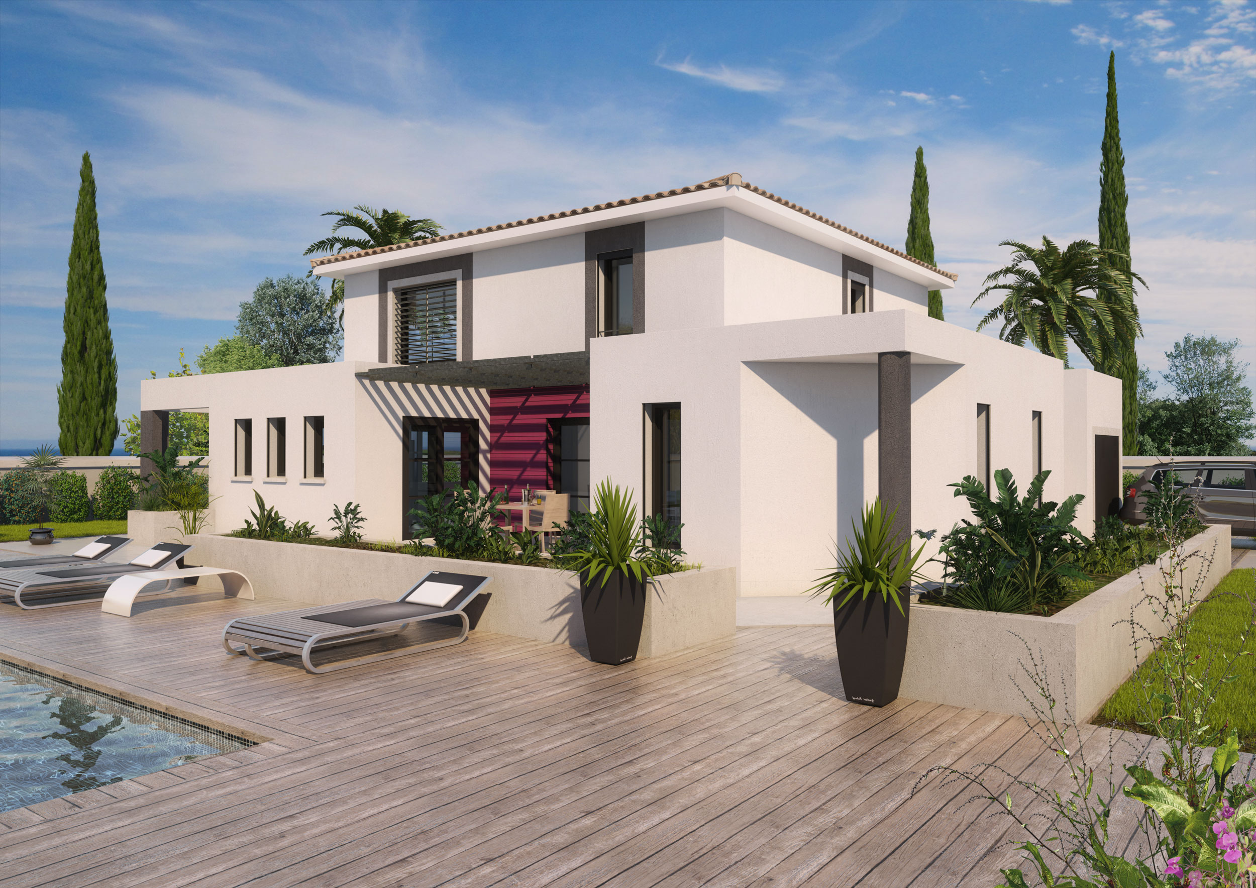 Image 3d Maison individuelle type amerique